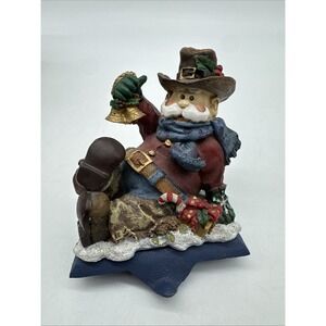 Vintage Figurine Cowboy Santa Boot Stocking Holder Christmas Decoration